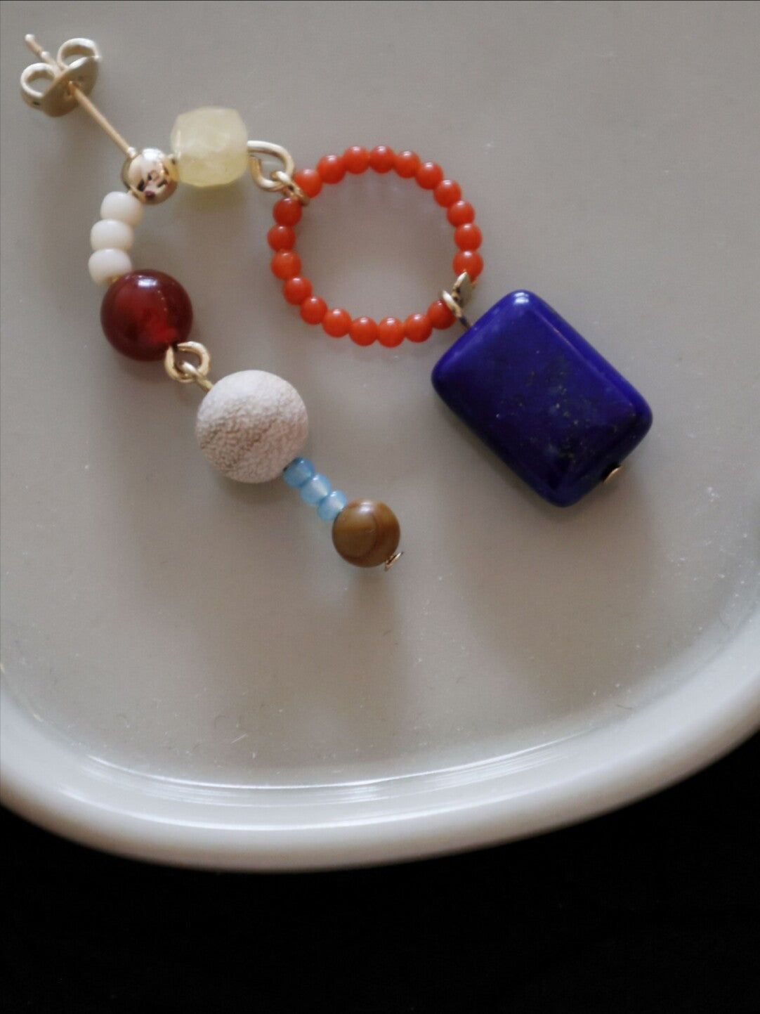 Red & Blue Asymmetrical Beaded Earrings