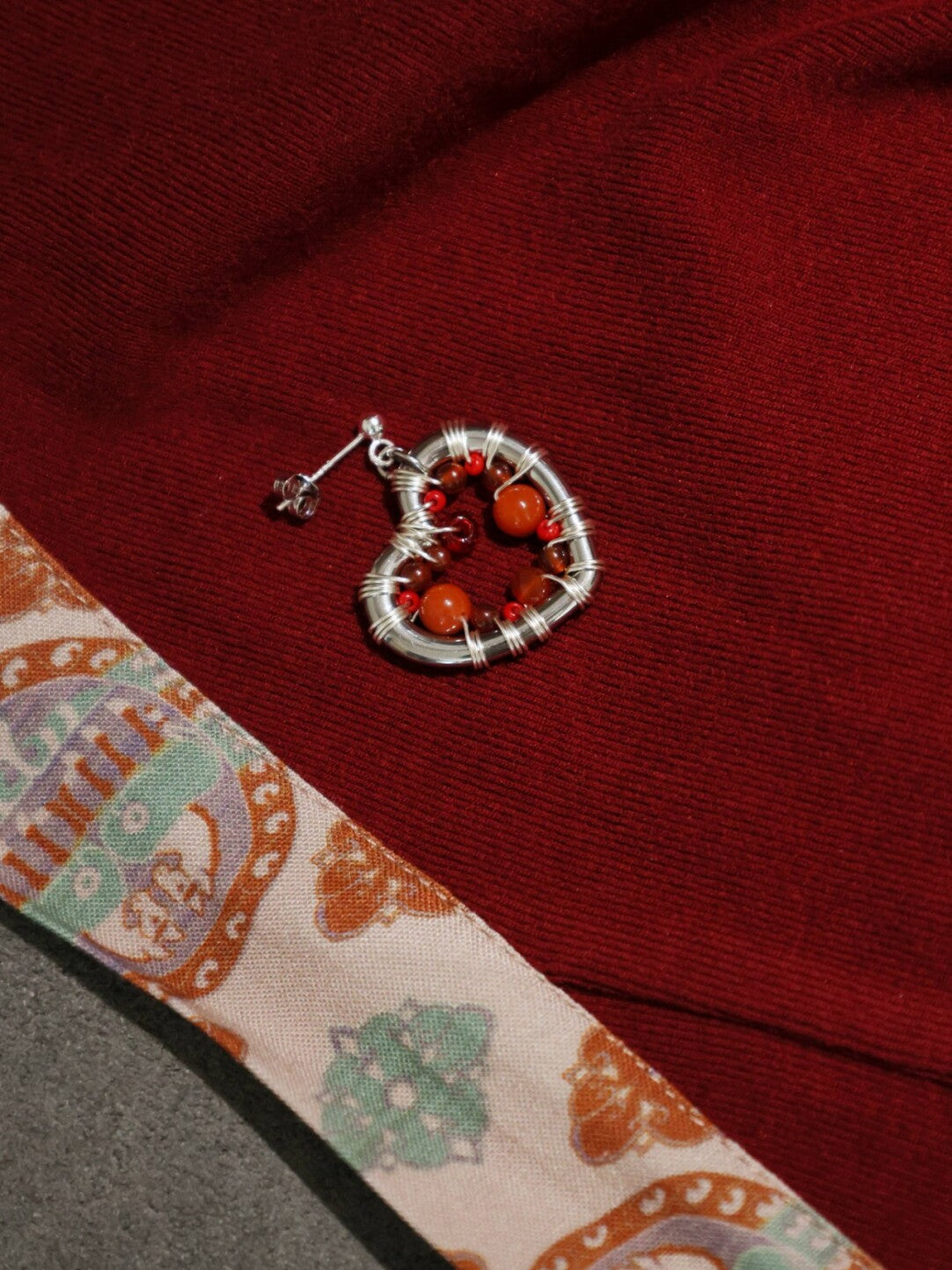 Red Agate Heart Winding Earrings