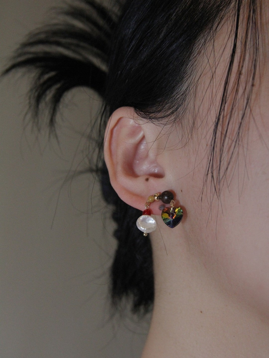 Cute Colored Glaze Pearl Heart Earrings