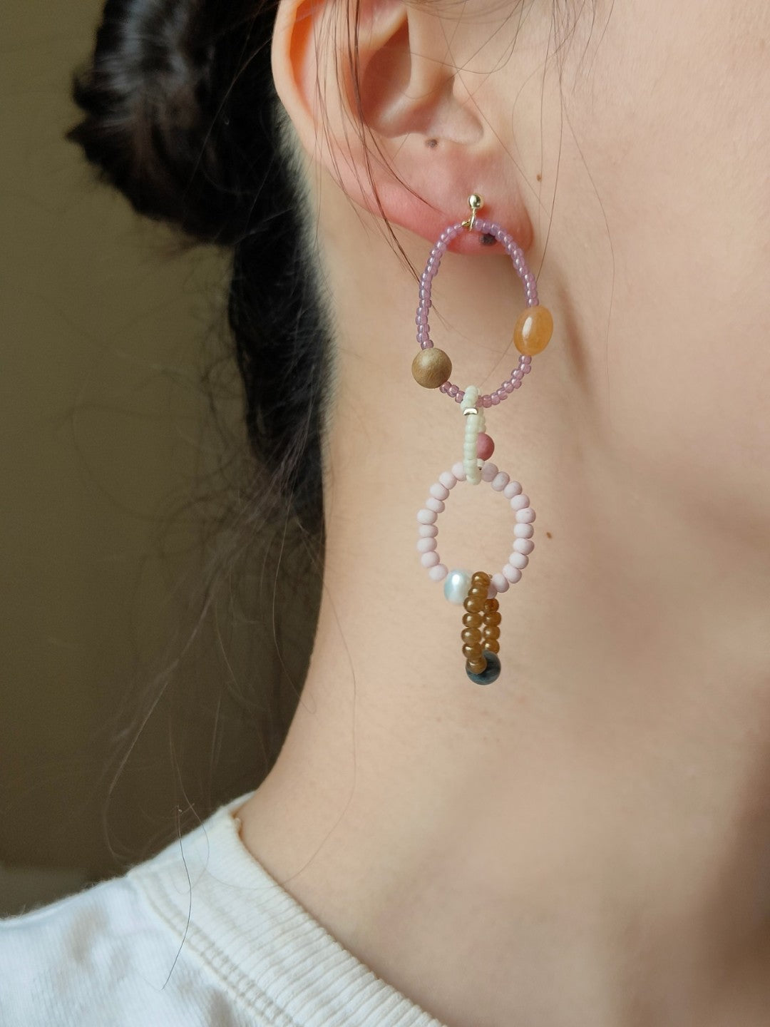 Cute Colorful Glass Beaded Circle Earrings