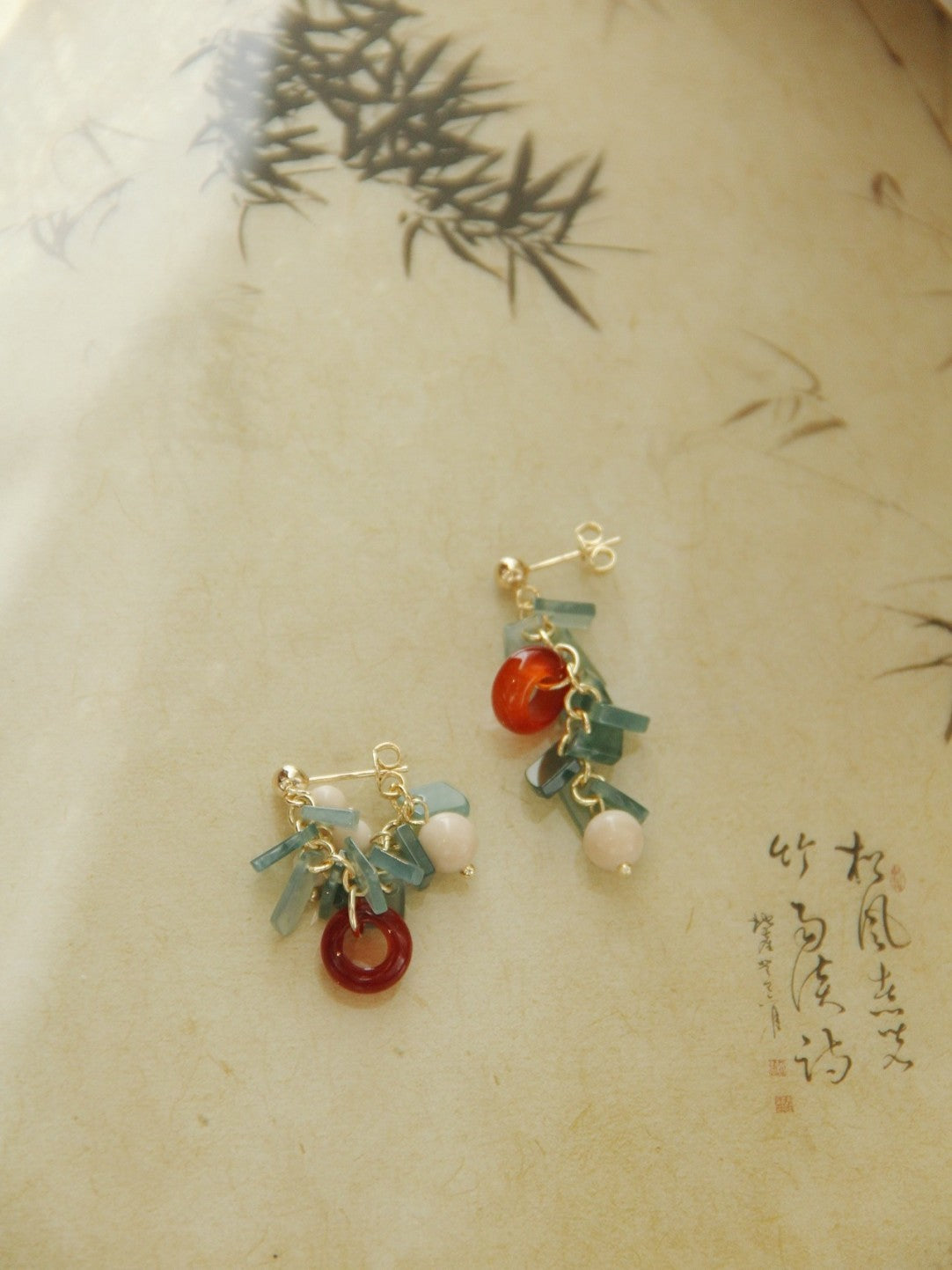 Natural Jade Agate Bamboo Earrings