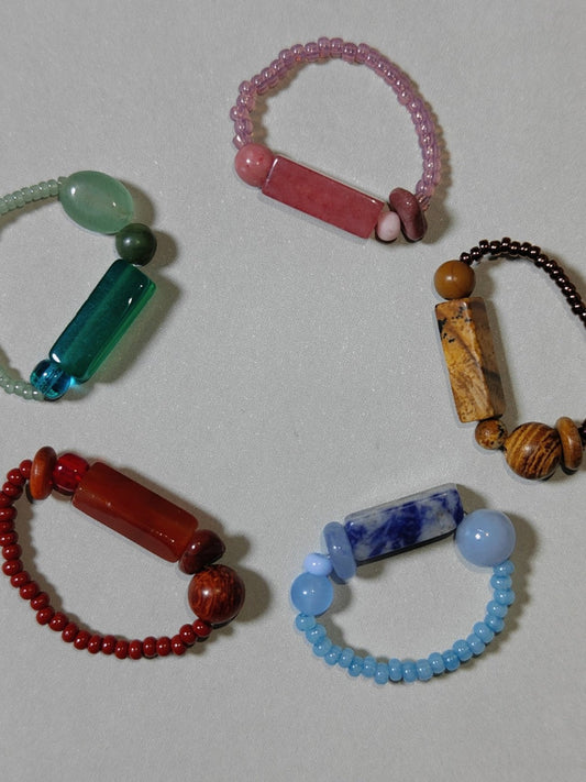 Colorful Natural Jade Beads Ring