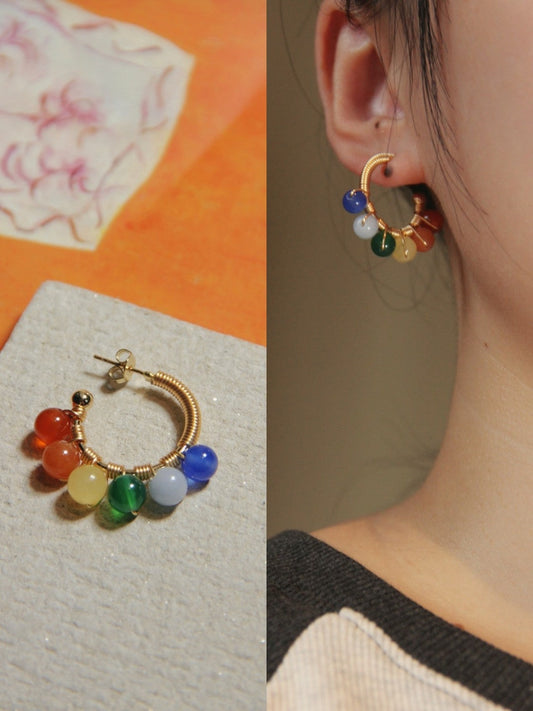 Cute Natural Stone Pearl Beaded Hoop Earrings