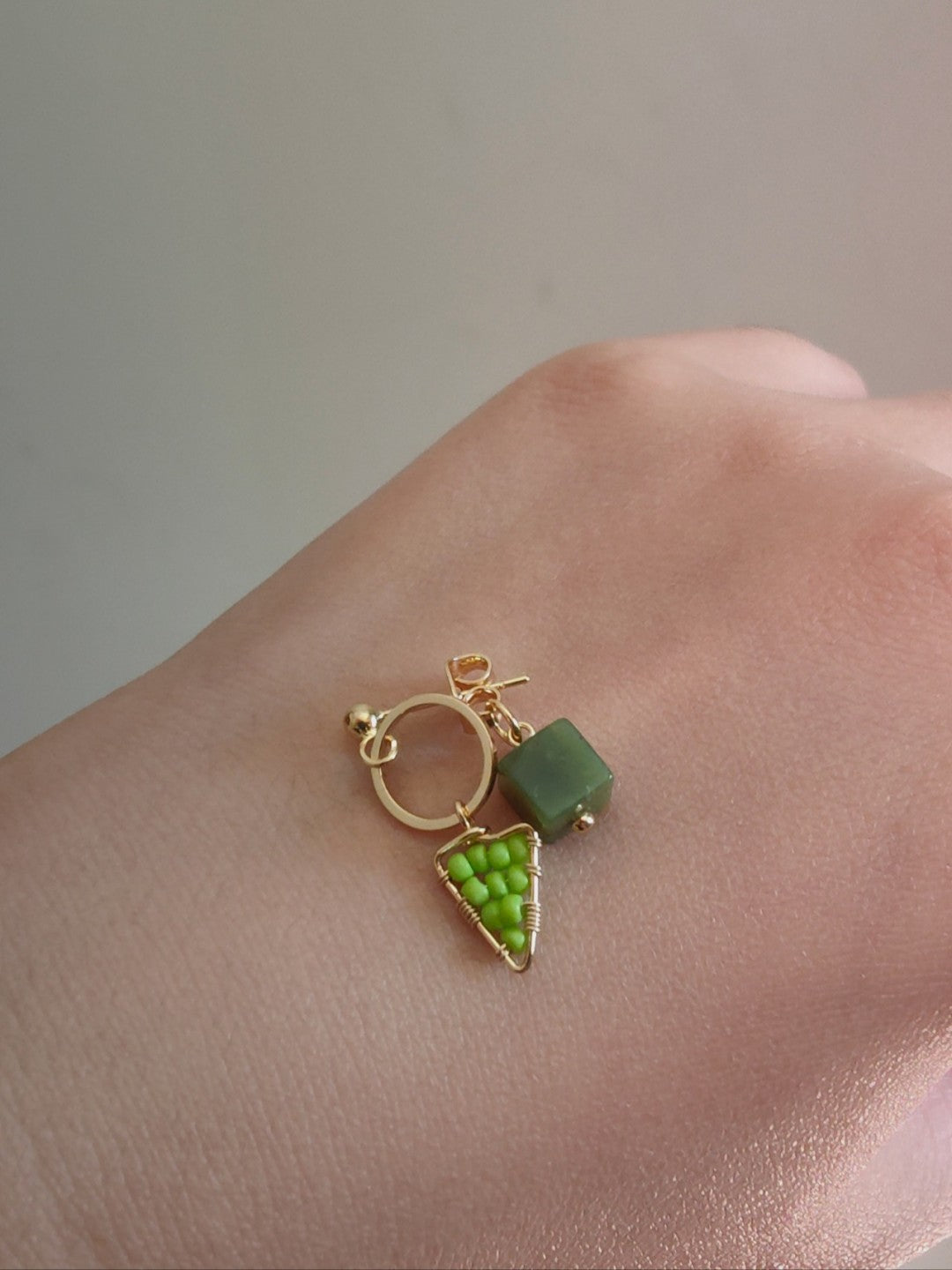 Natural Jade Green Triangle Earrings
