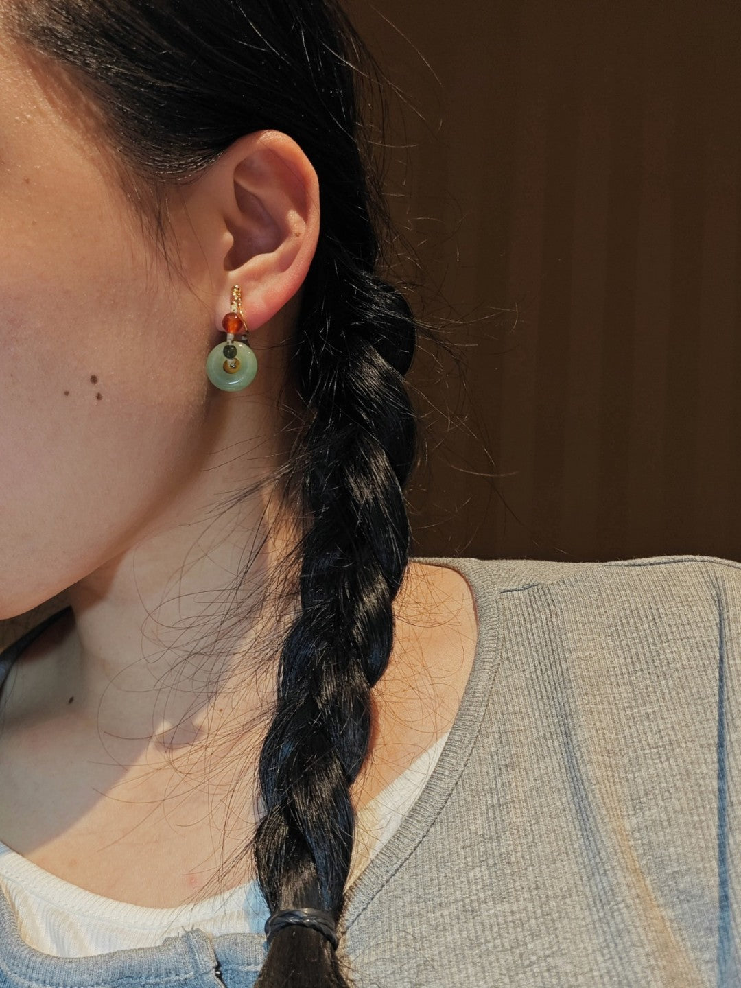 Peace Buckle Jade Beaded Hoop Earrings