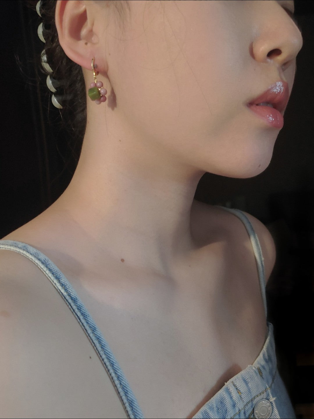 Summer Girly Pink Green Flower Earrings