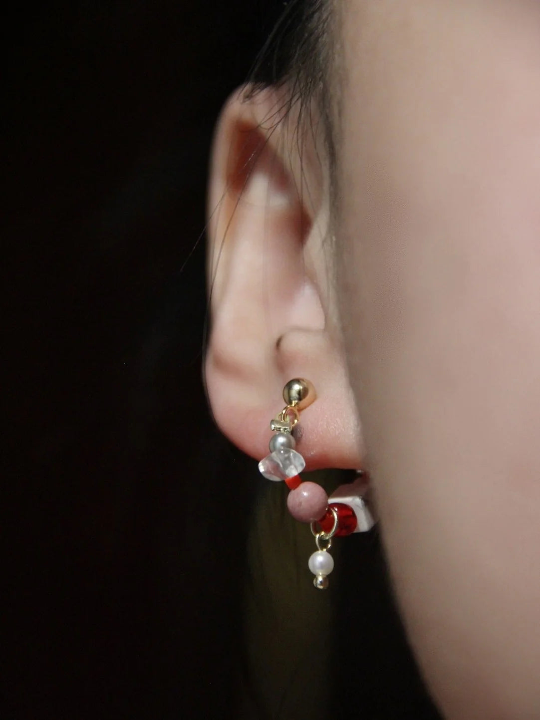 Pink Ballet Girl Asymmetrical Hoop Earrings