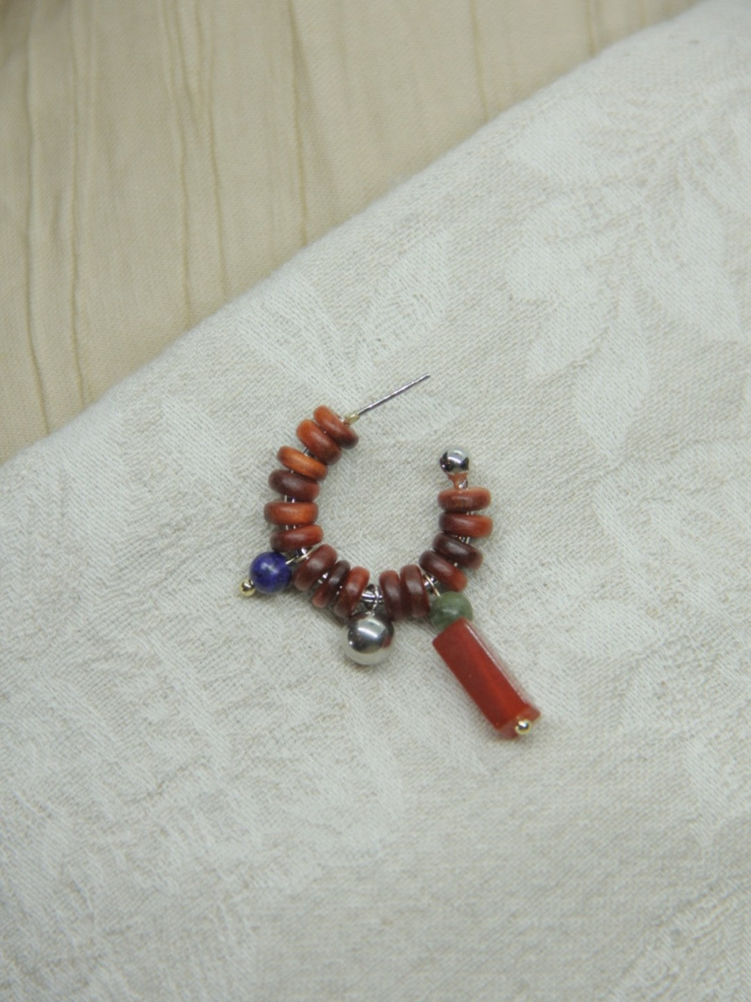 Sandalwood Red Agate Jade Beaded Hoop Earrings
