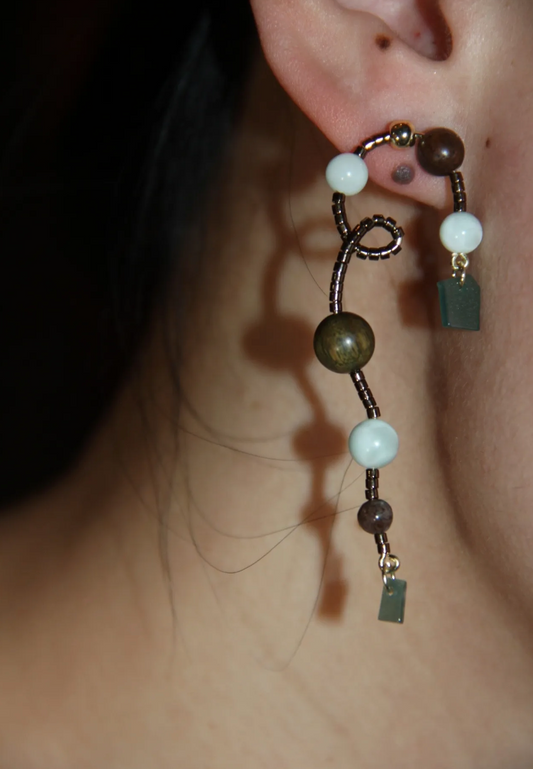 Natural Jade Sandalwood Vine Beaded Earrings