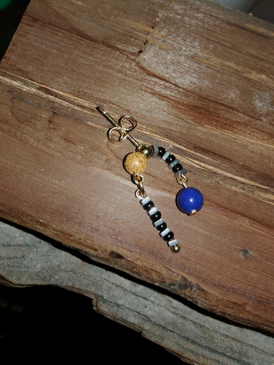 Lapis Lazuli Glass Asymmetrical Beaded Short Earrings