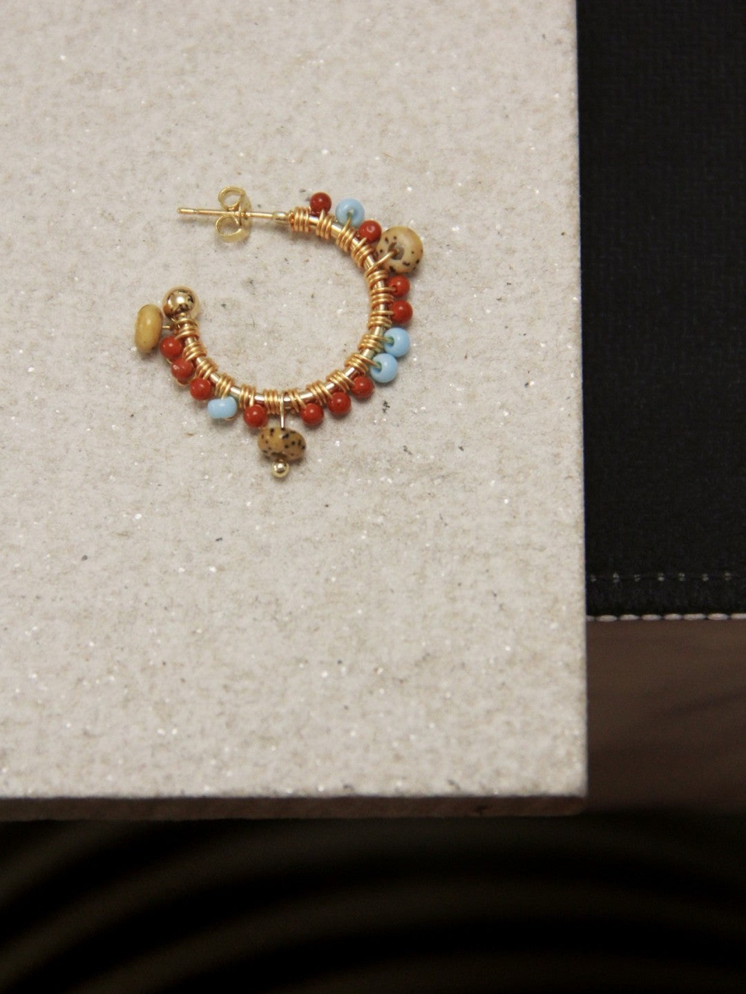 Red Agate Bodhi Seeds Beaded Hoop Earrings