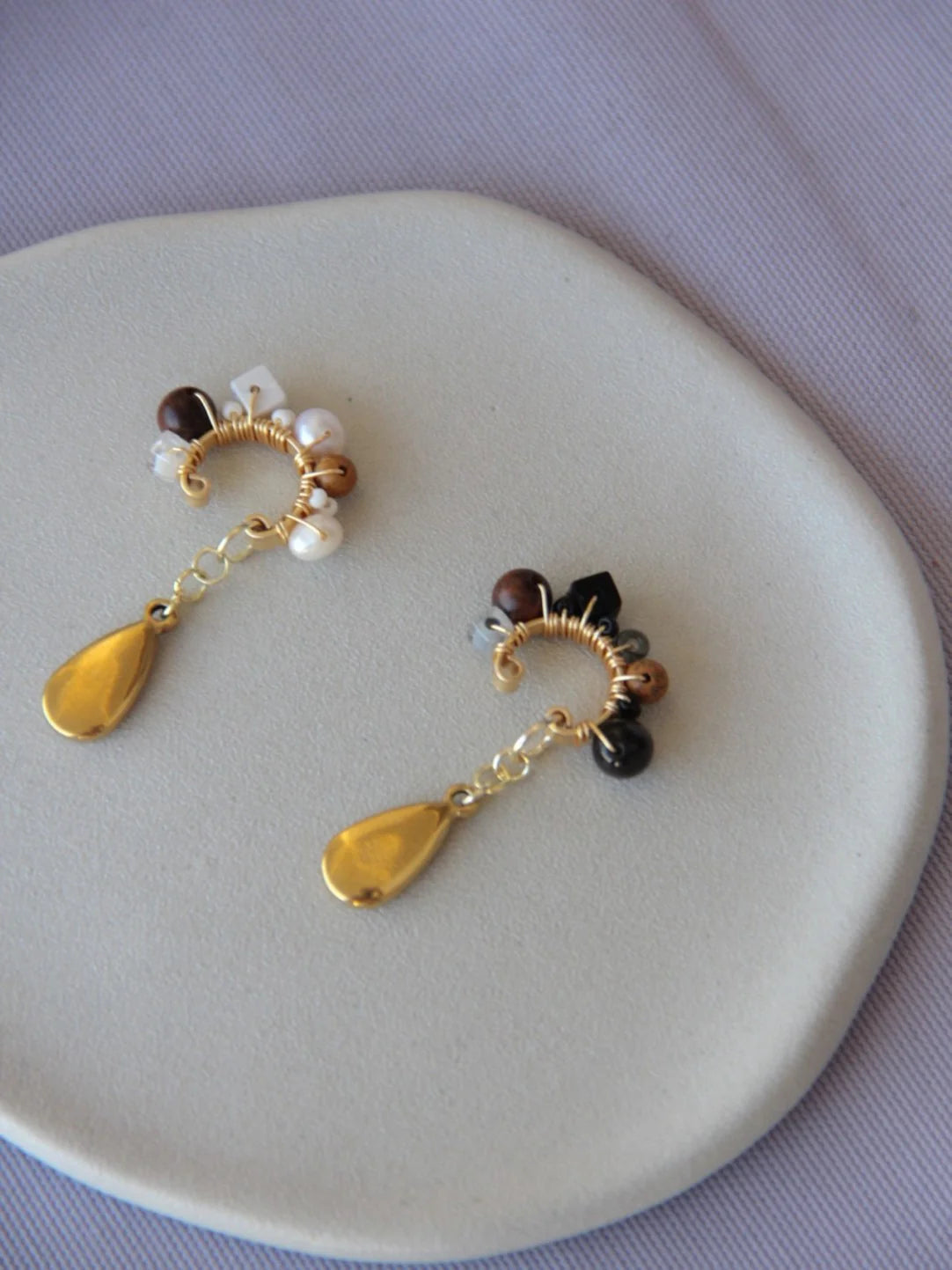 Red Agate Beads Metal Drop Conch Clip