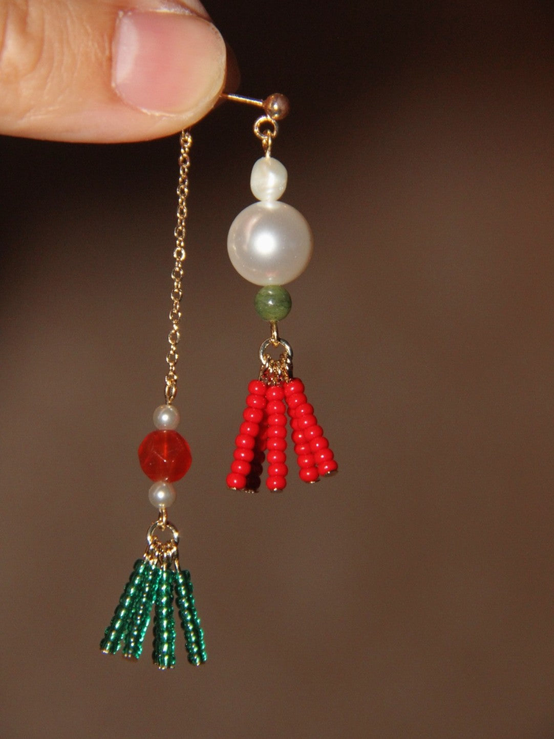 Rouge Verdant Pearl Tassel Drop Earrings