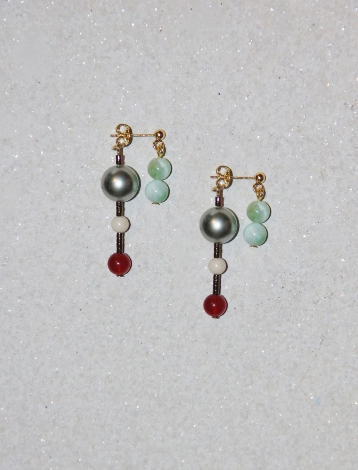 Red Agate Jade Pearl Asymmetry Drop Earrings