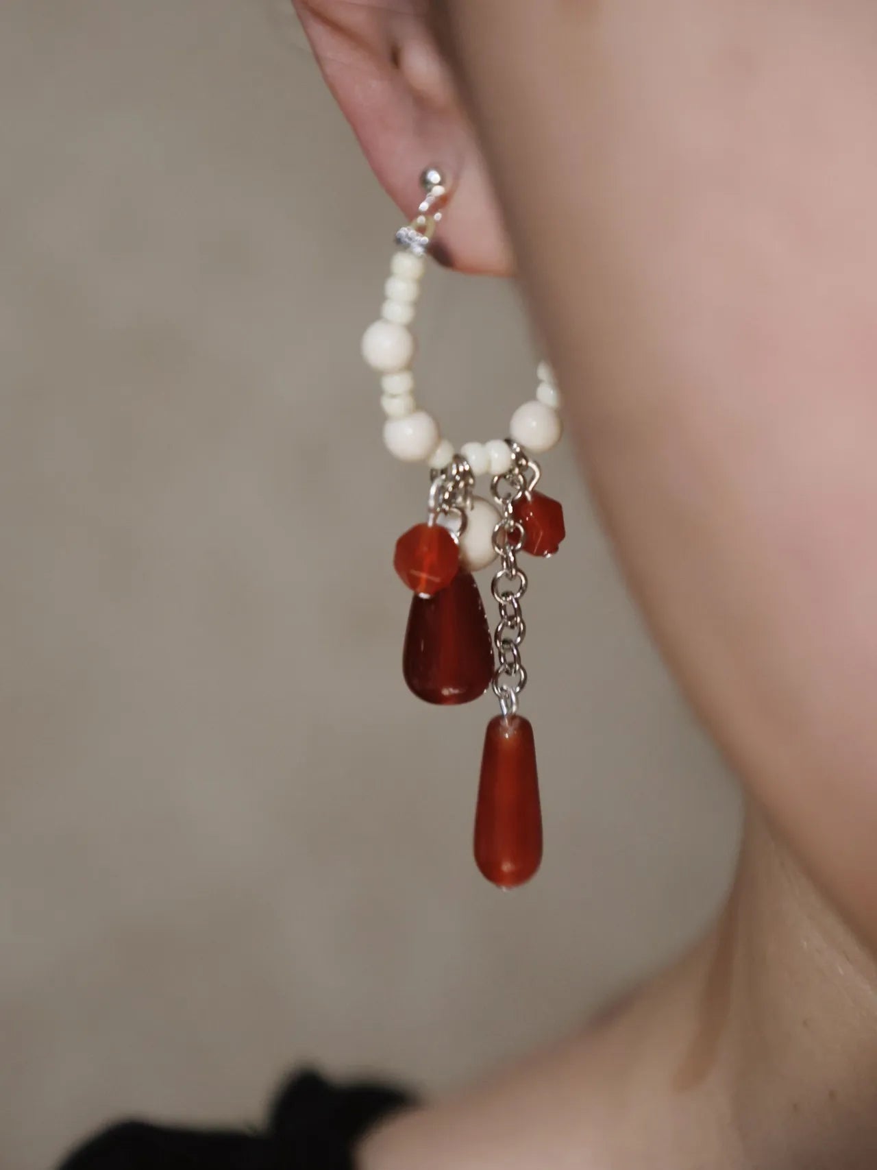 Ivory Crimson Tassel Earrings