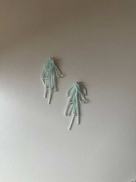 Powder Blue Beaded Tassel Earrings - SH5105WI