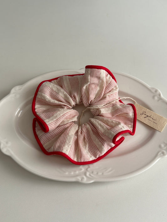 Red Trim Striped Scrunchie - SH5110BU