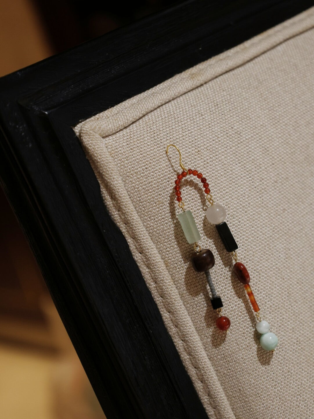 Natural Stone Beaded Asymmetrical Long Earrings
