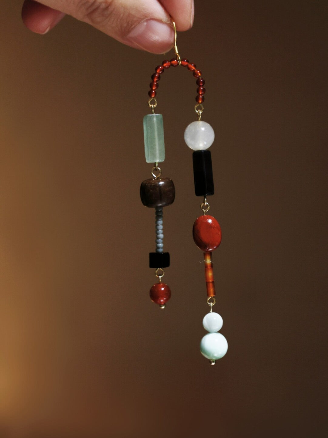 Natural Stone Beaded Asymmetrical Long Earrings
