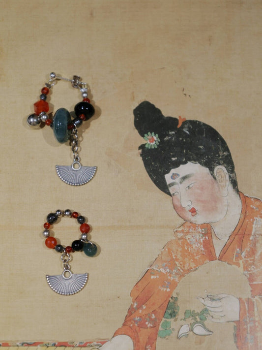 Vintage Fan Beaded Earrings