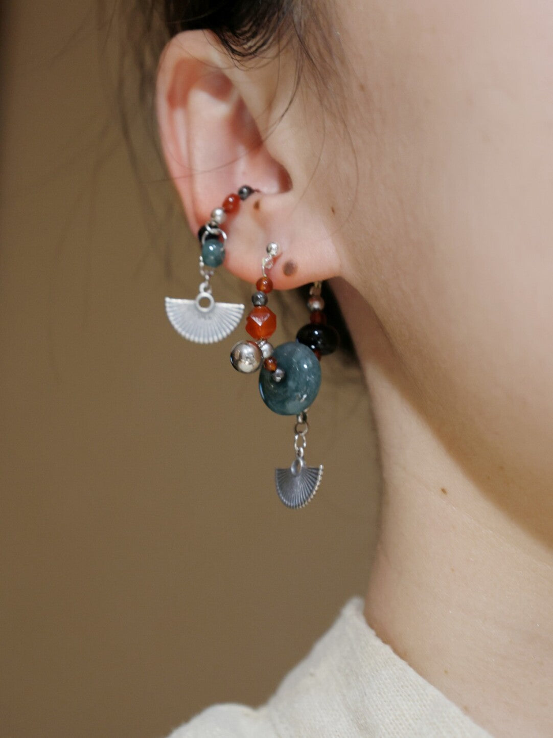 Vintage Fan Beaded Earrings