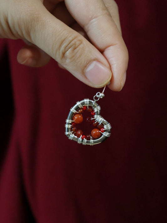 Red Agate Heart Winding Earrings