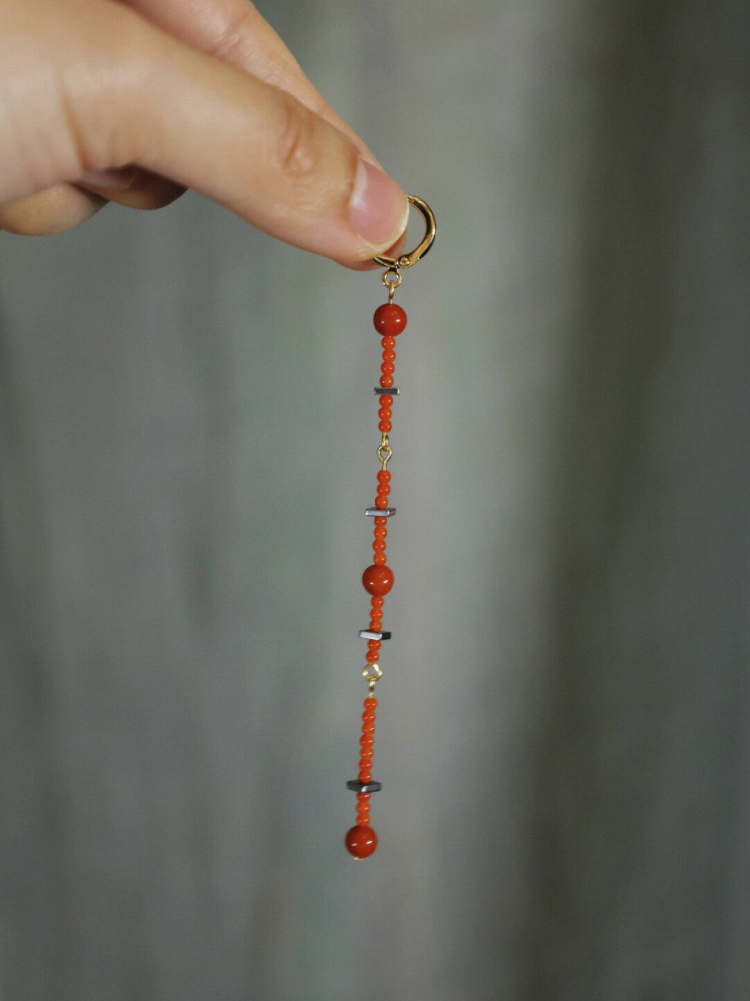 Handmade Red Agate Beaded Long Earrings
