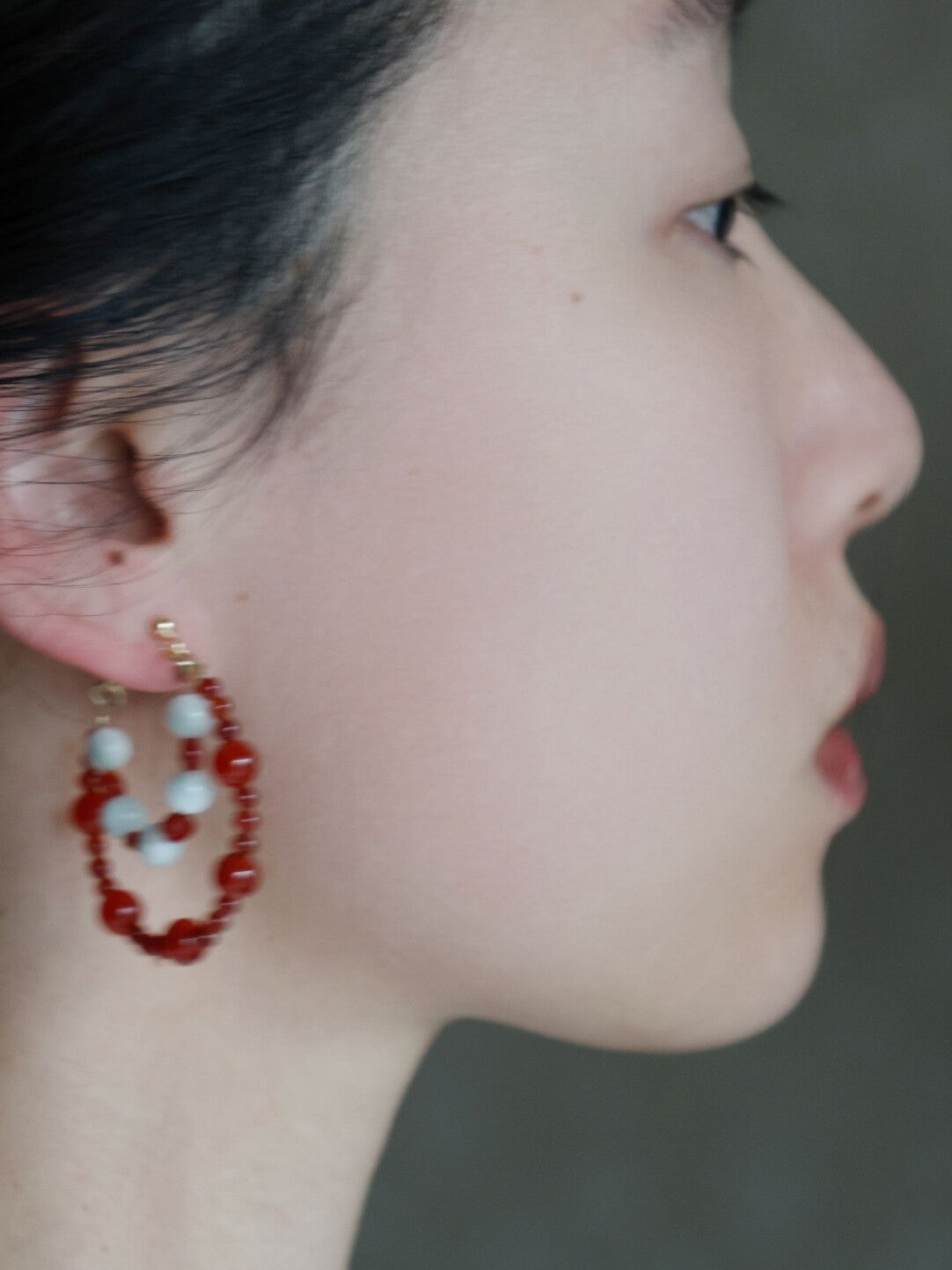 Red Agate Angelite Hoop Earrings