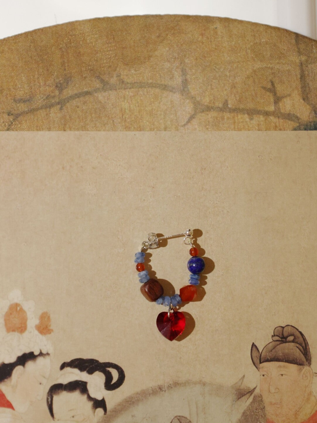 Red Agate Lapis Lazuli Heart Beaded Earrings