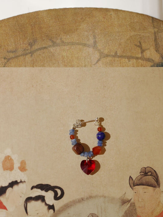 Red Agate Lapis Lazuli Heart Beaded Earrings