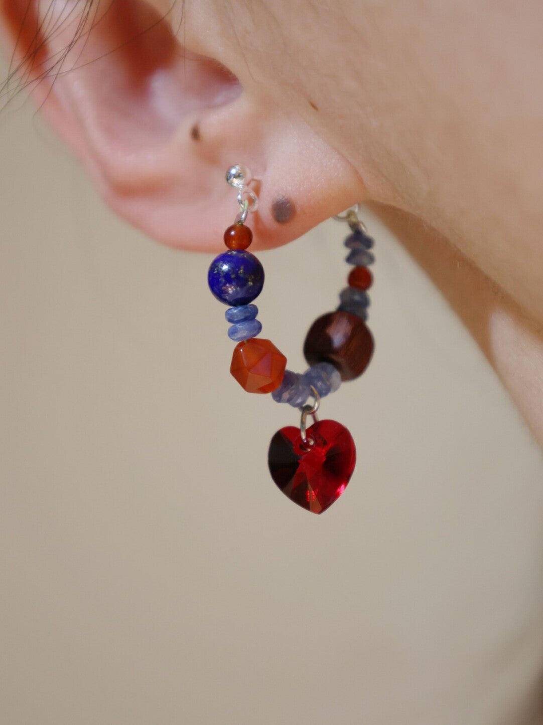 Red Agate Lapis Lazuli Heart Beaded Earrings