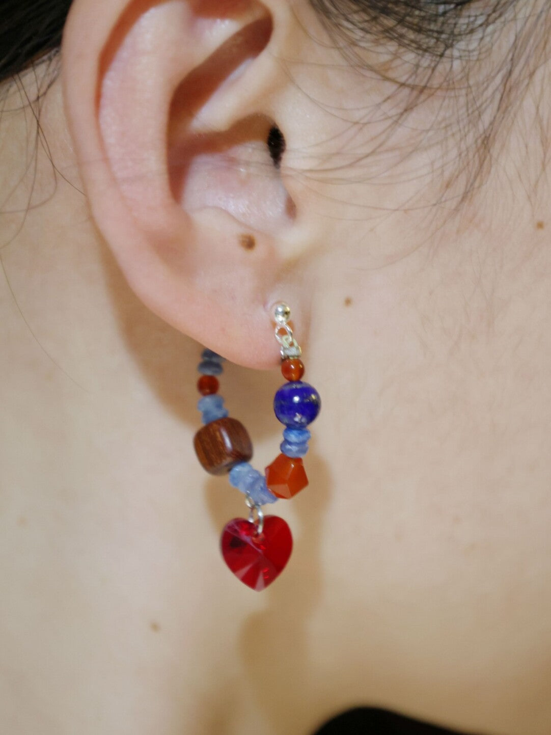 Red Agate Lapis Lazuli Heart Beaded Earrings