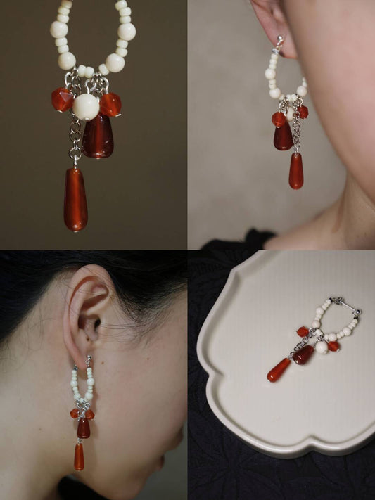 Ivory Crimson Tassel Earrings