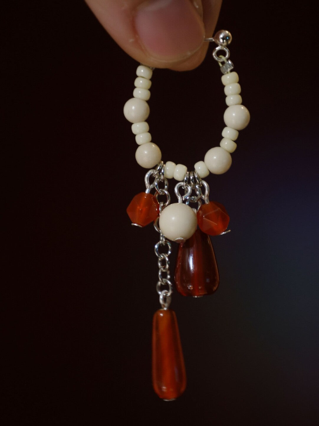 Ivory Crimson Tassel Earrings