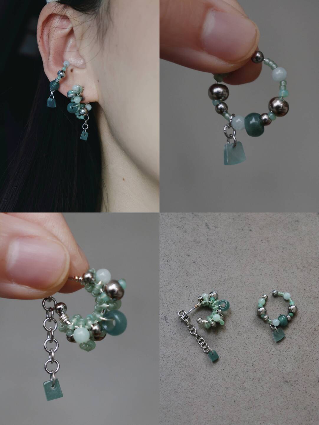 Handmade Green Floral Cluster Earrings