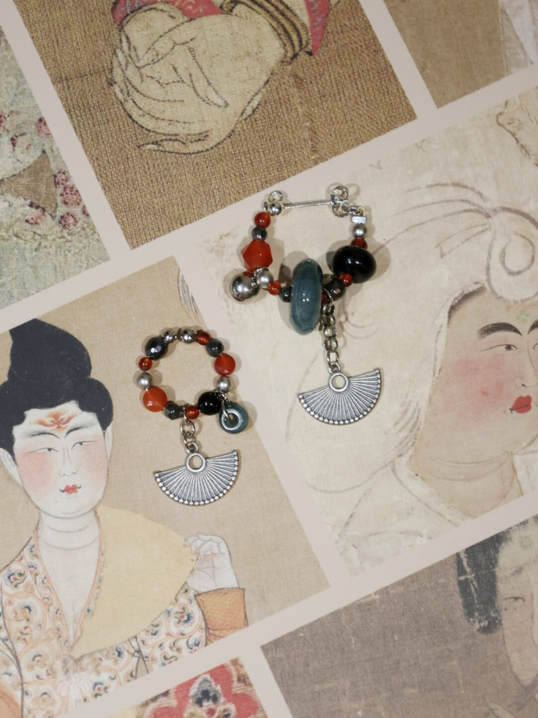 Vintage Fan Beaded Earrings