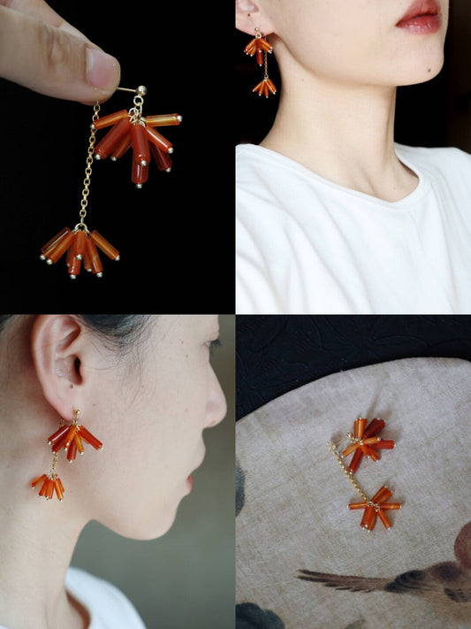 Red Firecrackers Beaded Earrings