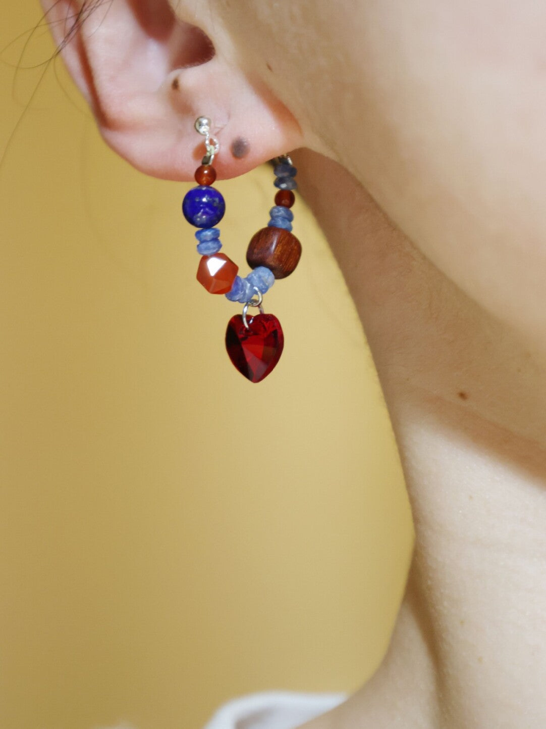 Red Agate Lapis Lazuli Heart Beaded Earrings