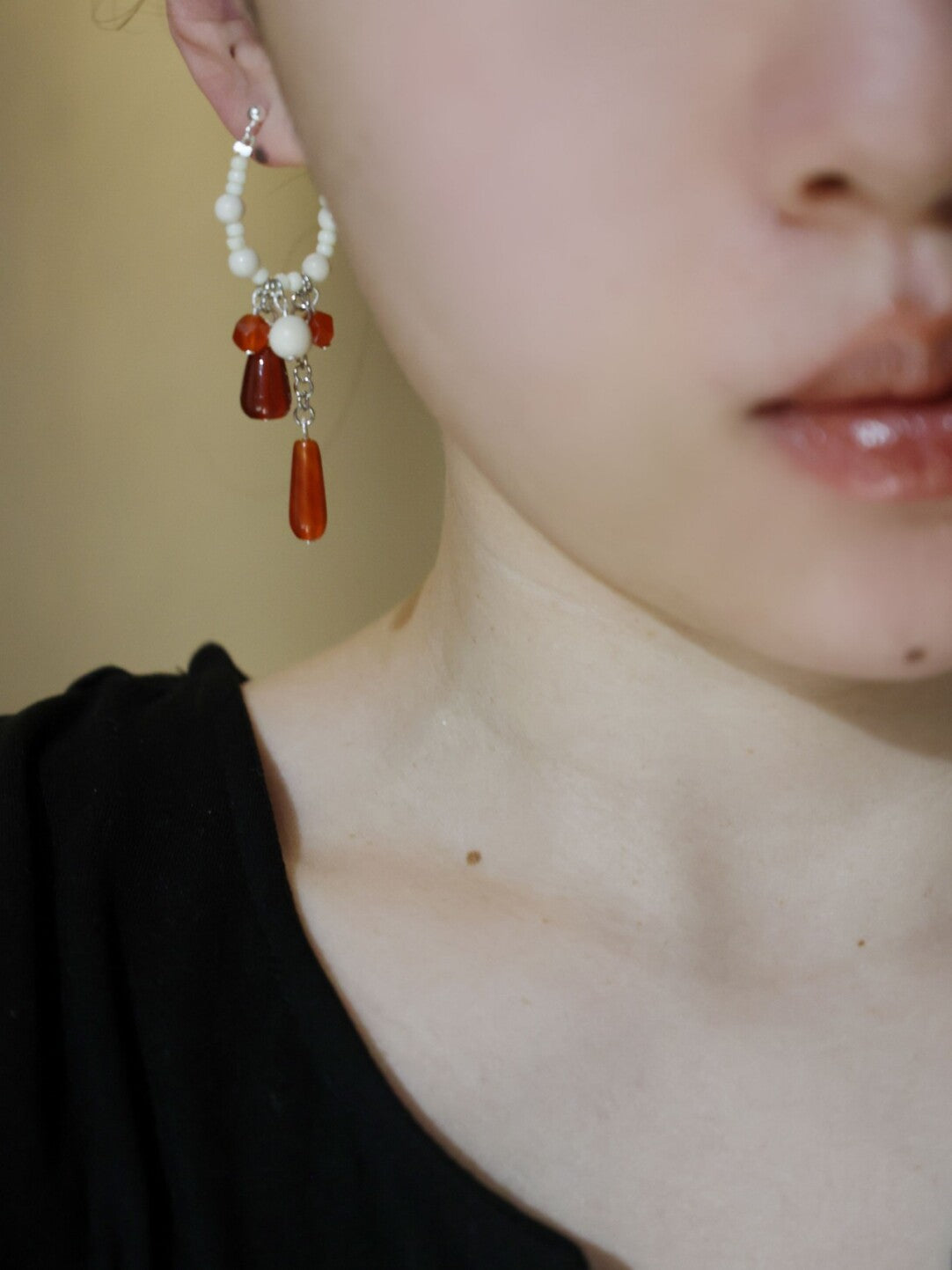 Ivory Crimson Tassel Earrings
