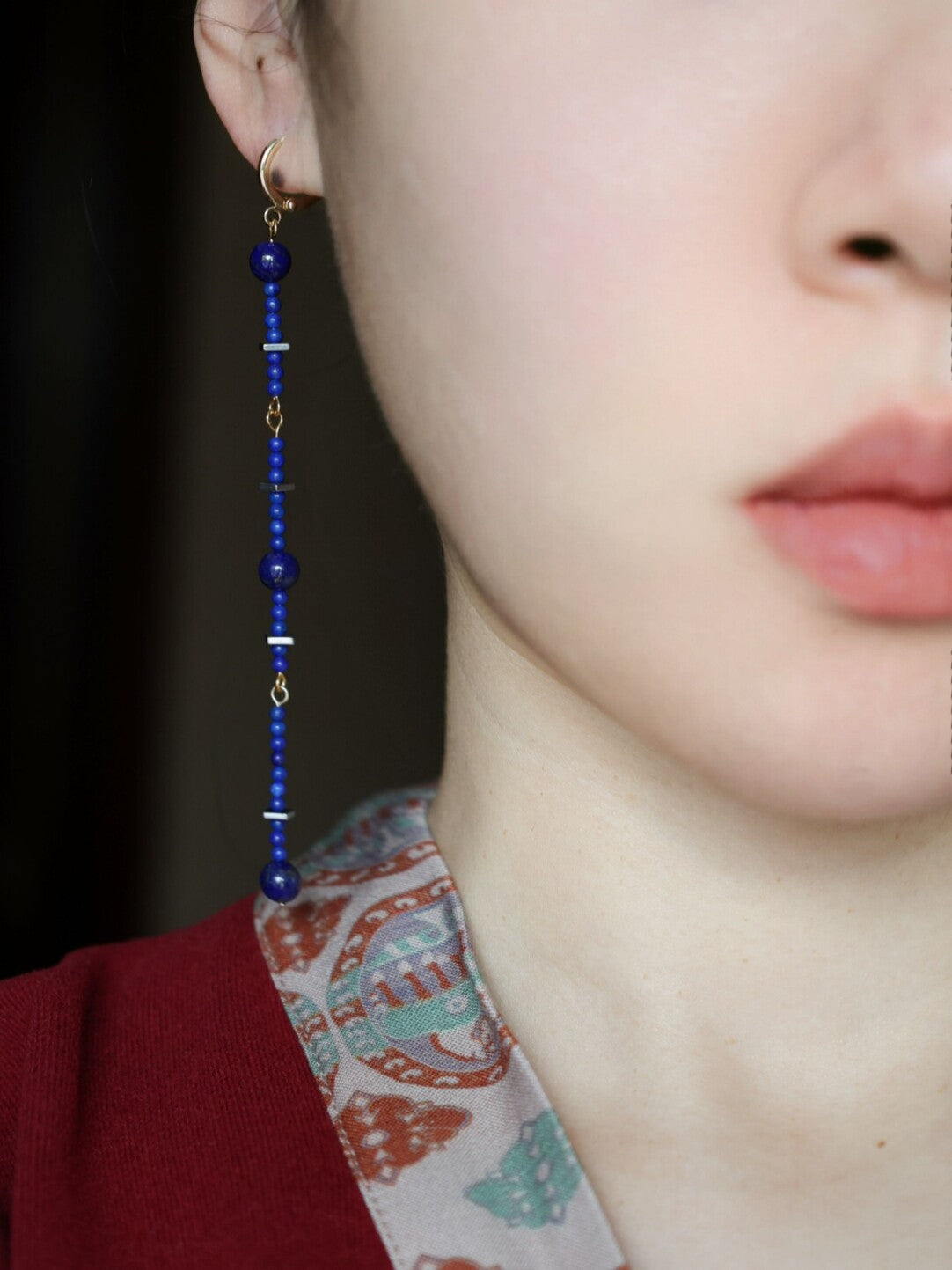 Handmade Lapis Lazuli Beaded Long Earrings
