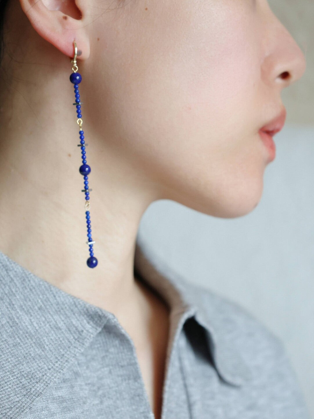 Handmade Lapis Lazuli Beaded Long Earrings