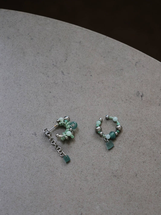 Handmade Green Floral Cluster Earrings