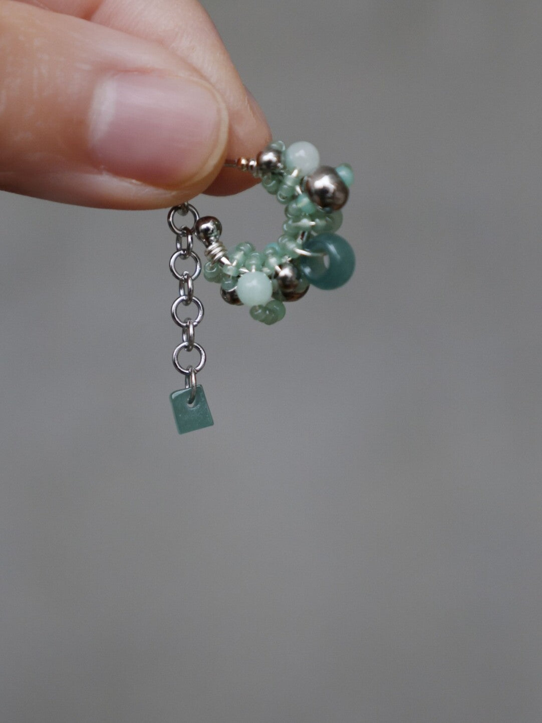 Handmade Green Floral Cluster Earrings