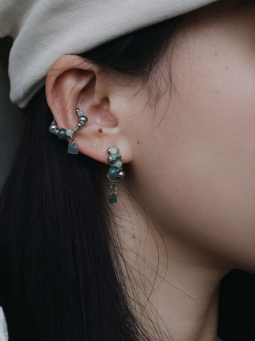 Handmade Green Floral Cluster Earrings
