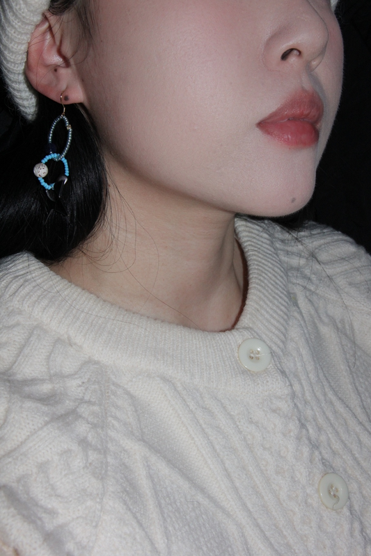 Blue Glass Bodhi Seeds Beaded Star Earrings