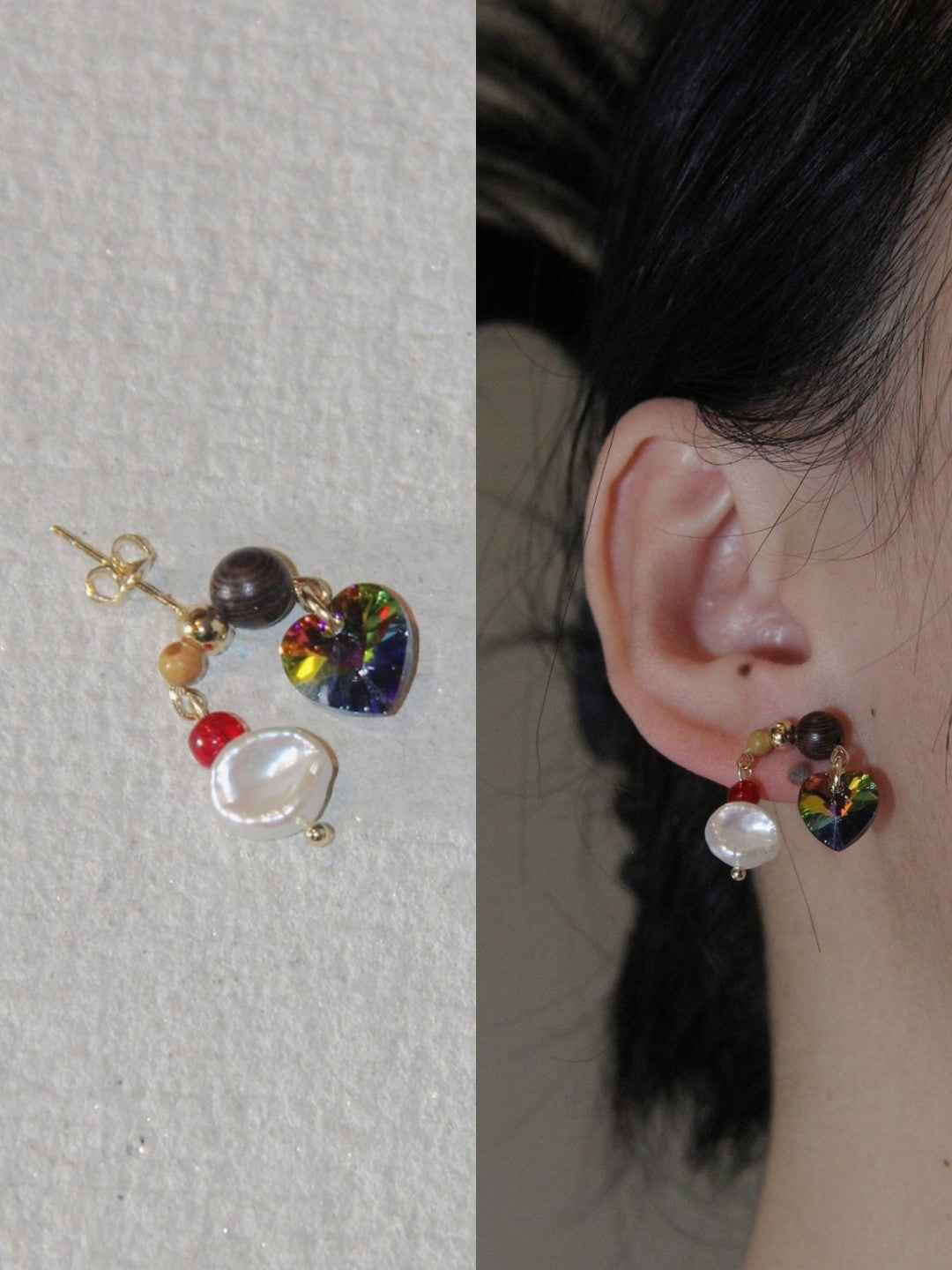Cute Colored Glaze Pearl Heart Earrings