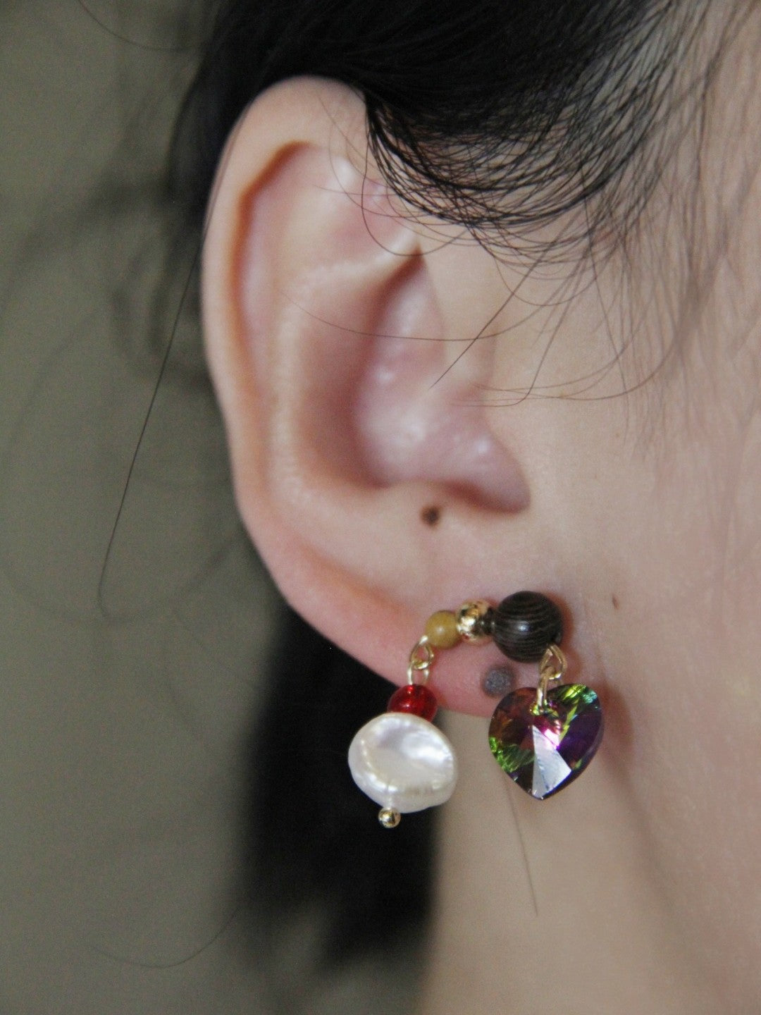 Cute Colored Glaze Pearl Heart Earrings