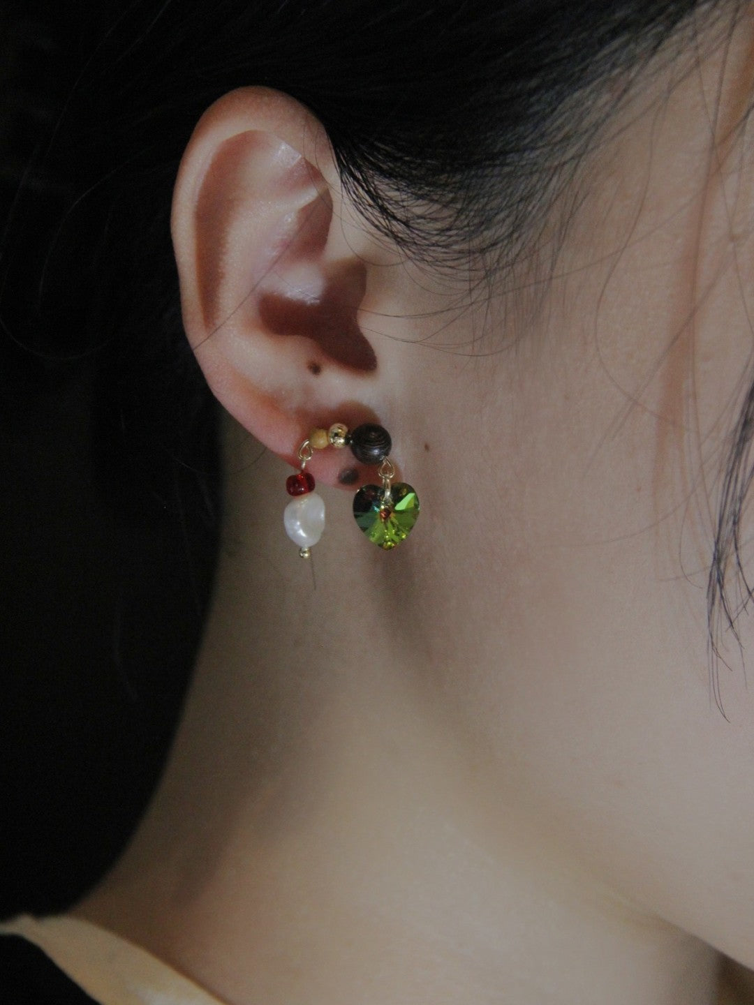 Cute Colored Glaze Pearl Heart Earrings