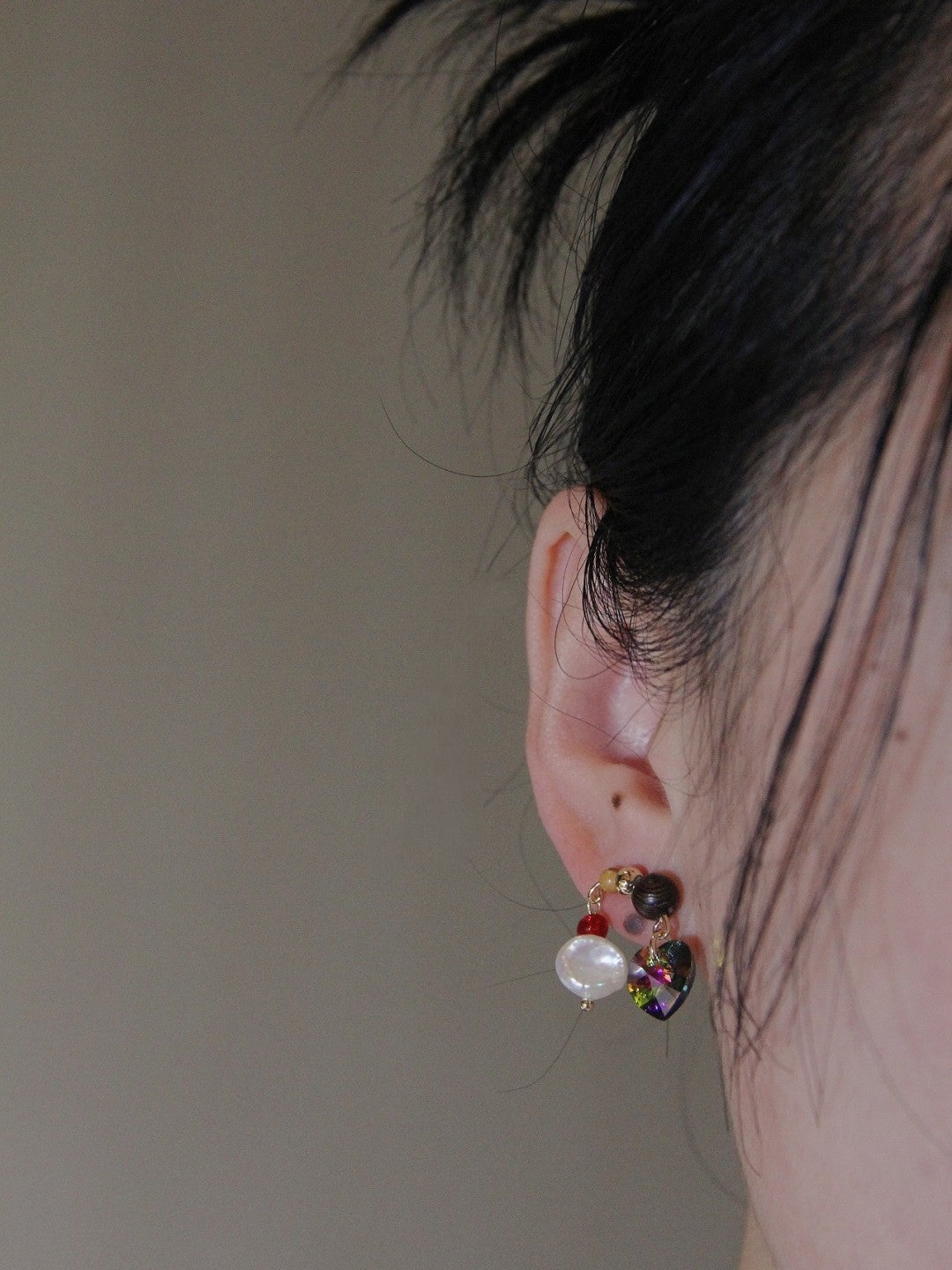 Cute Colored Glaze Pearl Heart Earrings