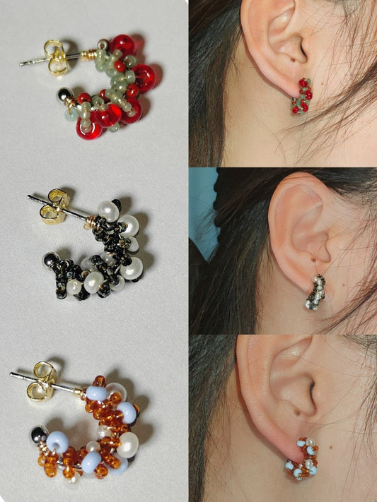 Colored Glaze Pearl Hoop Earrings